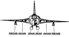 J35D med JRAK, RB24B (efter 1978 RB24J) och AKAN fr jaktuppdrag.