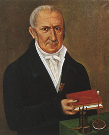 Alessandro Volta med sina utfrda och noterade experiment